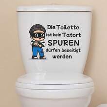 1 pieza Pegatina divertida para asiento de inodoro alemán - "El inodoro no es una escena del crimen" Adhesivo de vinilo extraíble para pared de baño, gráfico de ladrón de dibujos animados, compatible con superficie blanca, accesorio de decoración de baño, organizador de baño, decoración de baño Verano Vuelta al cole