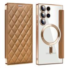 1pc Deluxe Diamond Leather Flip Cover Phone Case With Card Slots, Magnetic Shell Compatible With Samsung Galaxy S22 Ultra/S22+/S22, S23 Ultra/S23+/S23, S24 Ultra/S24+/S24, S25 Ultra/S25+/S25, A06, A16, A36, S23 FE, A55, A56; For IPhone 12 Pro Max/12 Pro/12, 13 Pro Max/13 Pro/13, 14 Pro Max/14 Pro/14, 15 Pro Max/15 Pro/15, 16 Pro Max/16 Pro/16, 16E; Includes Lens Film For Full Body Protection Waterproof Shockproof Anti-Fall Scratch Resistant