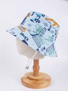 1 Stück Kinder Fischerhut mit LKW Motiv Muster, Unisex Baby Kleinkind Sonnenhut für Outdoor-Aktivitäten, Strand, UV-Schutz