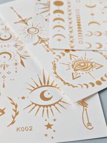 3 Sheet Gold Foil Bracelet & Moon Pattern Temporary Tattoo Sticker For Body Art Decoration Very Suitaboe For Girls