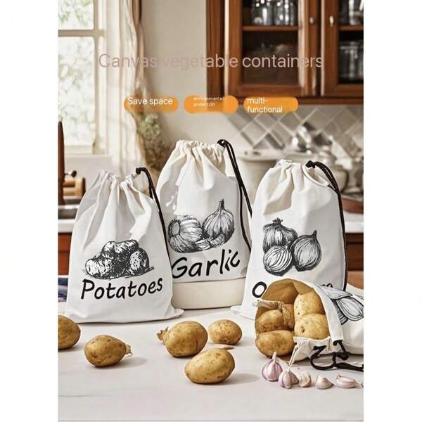 1PC.Canvas Bag, Kitchen Home Shopping Bag, Storage Bundle Pocket, Drawstring Bag, Vegetable Storage Bag, Non-Woven Fabric Bag