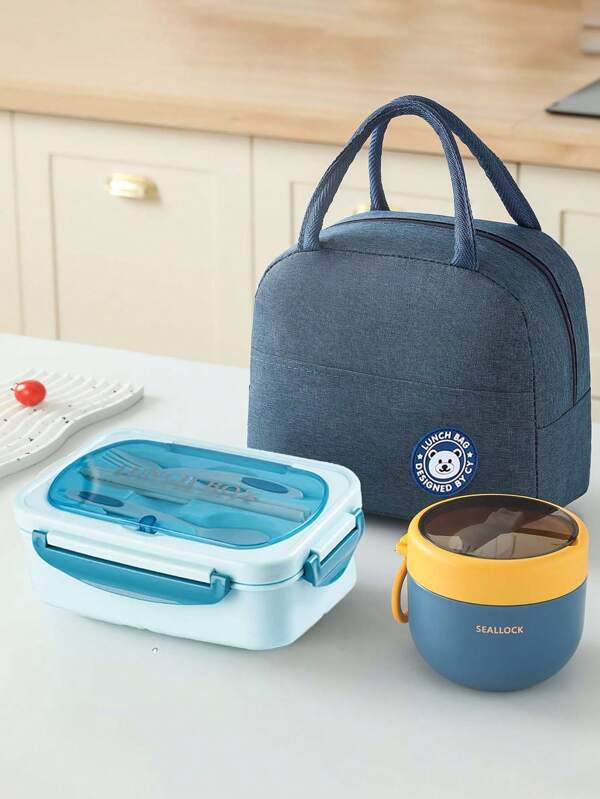 3pcs/Set Adult Containers Set, Multi-Color With Lids & Utensils, Airtight Plastic PP Storage Containers, Bundled With Sealed Oatmeal Cup And Insulated Lunch Bag, Suitable For Picnics, Camping, Office, School, Workers, Students, Travel, Outdoor, Kitchen,School Supplies
