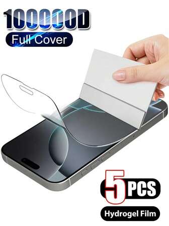 [Full Coverage Anti-Scratch Protector] 5 Pcs HD Hydrogel Film Compatible With IPhone 17 Air 16 Pro Max 16e 15 14 Plus 13 12 Mini 11 Pro Max X XS MAX XR, Soft Screen Protector Film, Dynamic Island Compatible, Anti-Scratch, Anti-Fingerprint, Full Coverage, [Not Glass]