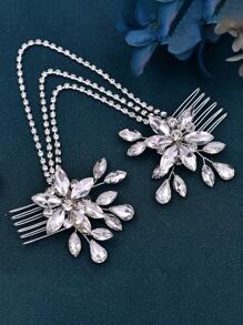 1 Stück Silber Kristall Blumen Haarkamm, handgemachtes Haaraccessoire für Frauen, Hochzeit Braut Brautjungfer Party Event Dekoration