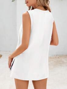 Fisoew Women's Oversized V-Neck Tank Top - Summer Sleeveless Flowy Tunic Tee | Casual Loose Fit Y2K Streetwear | Workout Gym Yoga Basic Top | Cropped Fashion Must-Have Plus Size Friendly - White - View 5