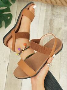 Versatile Youth Essential! Black Elastic Webbing Paired With Minimalist Leather Stripes, Double Strap Design Conforms To The Ankle For Comfortable And Non-Constrictive Wear. Soft And Textured Deep Brown Outsole Is Slip-Resistant And Durable. Open-Toe Style Is Breezy And Breathable, Whether For Casual Outings Or Campus Strolls, Easily Achieving A Laidback Yet Fashionable Summer Look For Young People.