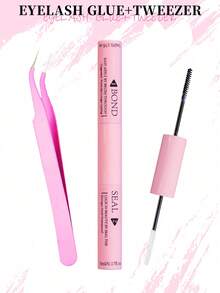 Kit de extensión de pestañas que incluye adhesivo sellador y pinzas para pestañas falsas. Pegamento para pestañas fuerte, suave y no irritante con pinzas precisas y fáciles de usar para un uso sencillo. Juego de valor esencial para pestañas - Rosa - Ver 1