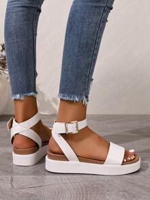 Sandalias deportivas casuales con suela gruesa y correa para mujer, zapatos de moda para playa y uso al aire libre, modelo 2025 - Blanco - Ver 5