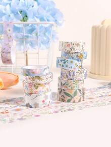 12 Rolls Floral Pattern Washi Tape Set, Creative Bronzing Flower And Leaf Prints, Decorative Adhesive Tape For Scrapbooking, Journaling, And Craft Projects, Flower-Themed Stationery Gift Set - Multicolor - View 7