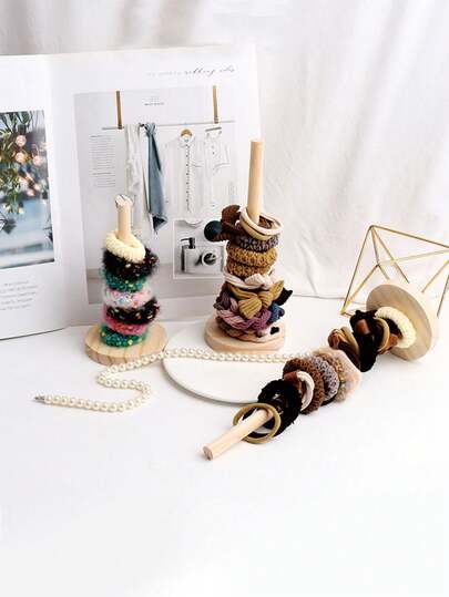 1 stuk Vintage Stijl Massief Houten Opbergrek voor Haaraccessoires - Stijlvolle Organizer voor Haarbanden, Clips en Sieraden, Perfecte Opbergoplossing voor Haaraccessoires met Natuurlijke Houten Constructie voor Slaapkamer, Badkamer en Kaptafel