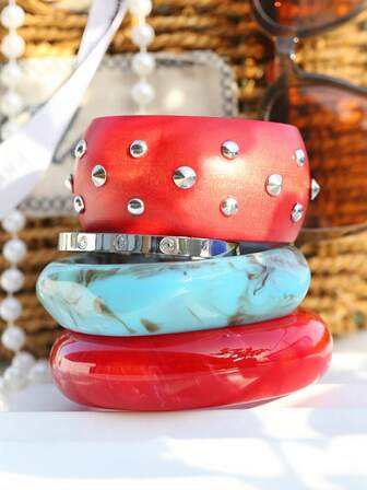 奢华复古奥利弗风不对称树脂手链 天然松木春夏新款手链 必备条形四叶草手链 日常饰品，也适合度假、聚会、派对、走秀、送礼使用 (天然松木，木纹、木痕属正常现象)