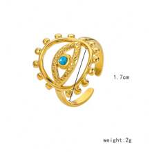Edelstahl Ring mit goldtonem offenem Ausschnitt und blauem Auge