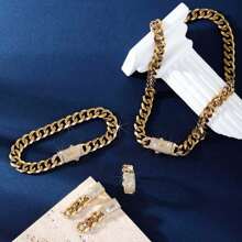 Set de 5 piezas de joyería de moda hip hop estilo para hombre: 1 par de aretes, 1 pulsera, 1 collar, 1 anillo, adecuado para uso diario, fiestas, regalos para parejas