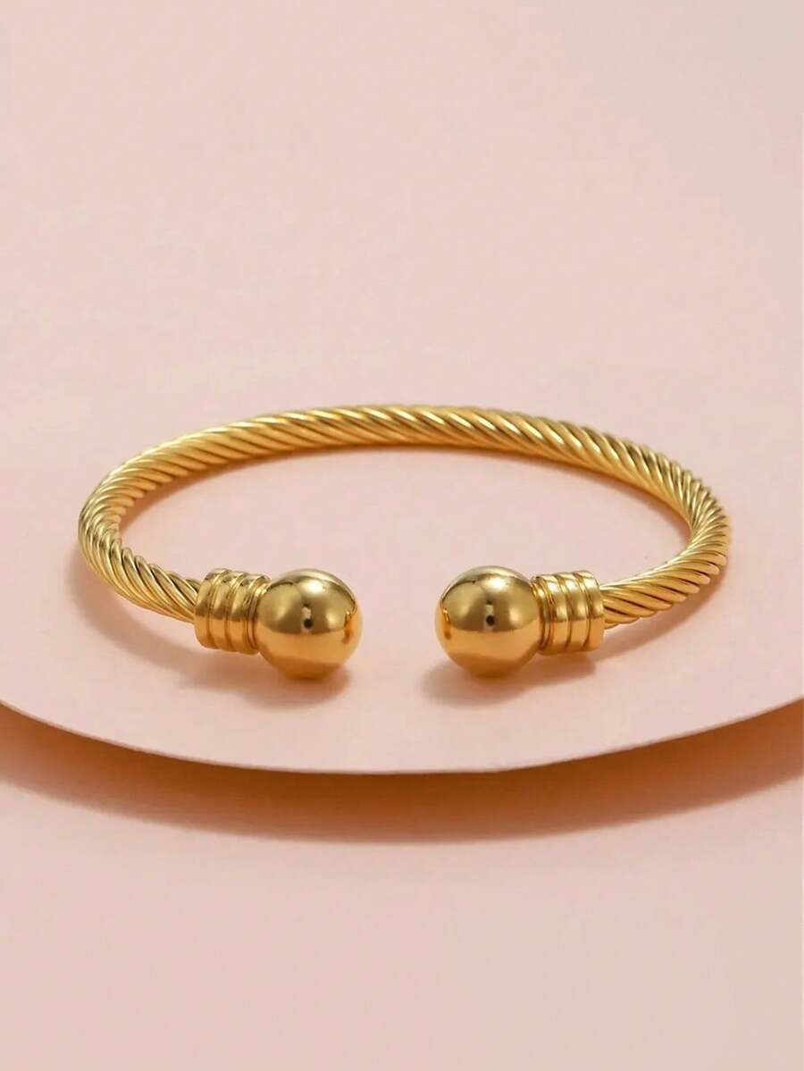 Minimalist Versatile Stainless Steel Cylinder Bracelet - Yellow Gold - View 1