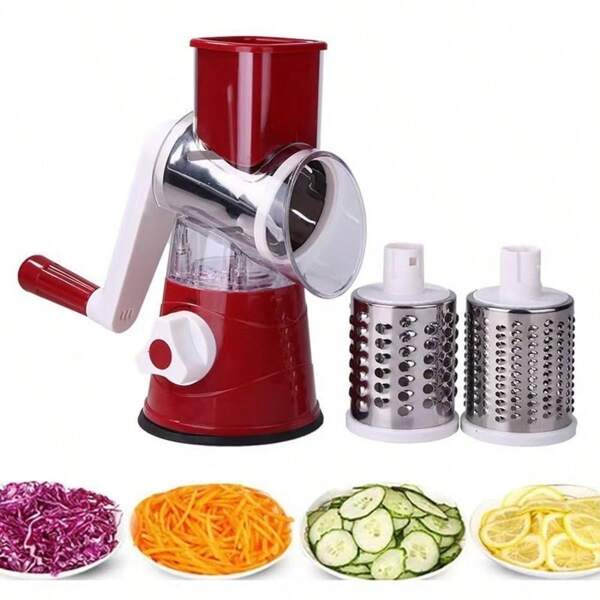 Revolving Cheese Grater, Manual Crank Cheese Paper Shredder, Suitable For Fresh Cheese, Vegetables, Nuts, Non-Slip Suction Cup Base, 3-Blade Design