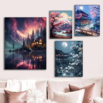 1 pieza/3 piezas Artes de pared Carteles Sin marco/Enmarcados Viaje GATYZTORY Moonlight Pintura por números Kit DIY Pintura al óleo del paisaje en lienzo pintada a mano Decoración del hogar para regalo único
