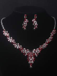 Hochwertiges Braut-Accessoire-Set für Frauen - Halskette, Ohrringe, Brautschmuck für Hochzeit, Bankett, Party, lila, blaues, rotes Halskette- und Ohrringe-Set