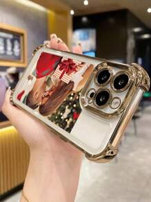 1pc DIY Gold Quadrangular Shockproof Custom Photo Phone Case, Compatible With Apple 16, 15, 14, 13, 12, 11 Pro Max Mini X XS XR 6 7 8 Plus, Suitable As A Surprise Gift For Mother's Day, Anniversary, Birthday, Father's Day, Christmas, Family, Valentine's Day