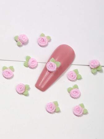 10颗粉色树脂花形珠子，可爱花朵美甲装饰DIY饰品配件美甲用品