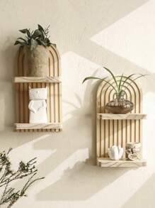 1pc Wooden Boho Style Wave Pattern Wall Shelf Rack Hanging Storage Organizer Display Stand, Fits For Candles, Decorations, Home Decor