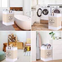 1pc 76L Khaki Large Laundry Basket, Foldable Laundry Bag, Freestanding Tall Laundry Basket, Folding Laundry Bucket, Tote Bag, Bathroom Storage Bag, Basket, Storage Basket, Folding Laundry Basket, Bathroom Accessories Foldable Storage Bags Back To School Travel Essentials Room Decor, Home Decor, Bedroom Decor Storage Organization And Storage - Khaki - View 7