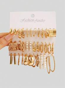 Juegos de pendientes de perlas de imitación a la moda para mujeres, 48/36/12 piezas con diseños clásicos cuadrados y en forma de C, apropiados para uso diario, citas, fiestas, regalo del Día de la Madre