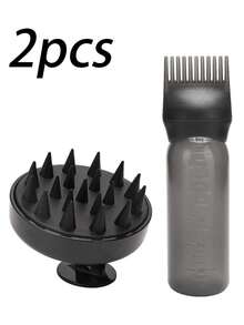 2 szt./zestaw Salon Hair Oil Applicator Bottle z grzebieniem do masażu, nadaje się do farbowania odrostów lub olejków eterycznych, masażu głowy i relaksu, łatwy w użyciu, do profesjonalnego salonu lub pielęgnacji osobistej, butelka do farbowania włosów, narzędzia do stylizacji włosów i pielęgnacji osobistej (opcje 2/1 szt.)