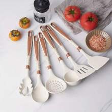 7 pièces d'ustensiles de cuisine en silicone antiadhésif, incluant un support de rangement, un set de cuisine avec spatule et cuillère à motif diamant, un coffret cadeau, incluant spatule, cuillère, et ustensile à spaghettis