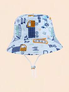 1 Stück Kinder Fischerhut mit LKW Motiv Muster, Unisex Baby Kleinkind Sonnenhut für Outdoor-Aktivitäten, Strand, UV-Schutz