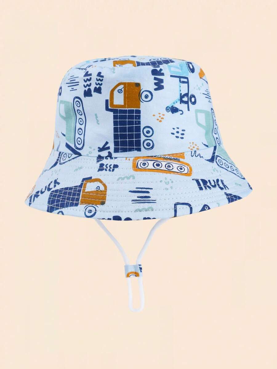 1 Stück Kinder Fischerhut mit LKW Motiv Muster, Unisex Baby Kleinkind Sonnenhut für Outdoor-Aktivitäten, Strand, UV-Schutz