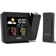 Projection Alarm Clock With Temperature Atomic Projection Clock With Indoor And Outdoor Temperature Digital Projection Alarm Clocks For Bedrooms Weather Station Alarm Clock With Projector - Black - View 2