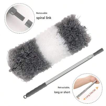 Adjustable Length Microfiber Duster With Retractable Pole And Easily Removable Dusting Head For High-Place Cleaning - Flexible And Lightweight Dusting