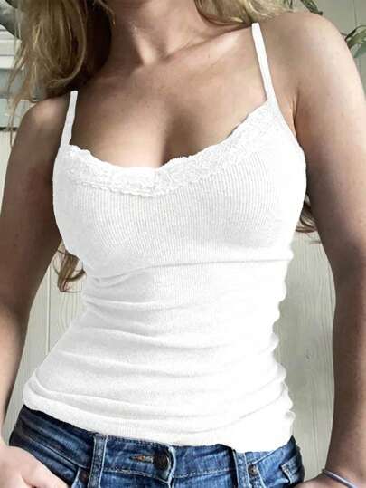 GAOVOT Y2K Women's Tank Top Slim Fall Sexy Lace Lace Halter Top