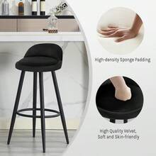Bar Stool, Breakfast Barstool, Kitchen Island Counter Stool With Low Back And Footrest, Velvet Stool, Metal Frame, Black - Black - View 4