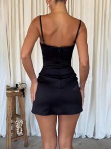 Women's Solid Color Open Back Bowknot Slip Dress, Sexy Satin Sleeveless Party Dress, New Arrivals Mini Skirt For Spring/Summer