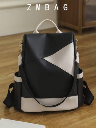 时尚柔软的女士皮革背包，质感优质，适合学生、通勤上班，最新款，大容量，可扩展，非常适合旅行和度假，拼布设计，多用途，适合户外使用