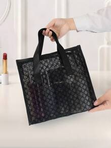 1pc Classic Black Heart Mesh Large Capacity Portable Makeup Bag, Travel, Beach Party Storage, Breathable Mesh Suitable For Dorm, Home And Outdoor, Great Gift For Girls, Women Recommended Item