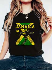 Jamaica Football Jersey Jamaican National Football Team Mens T-Shirt - Soft 100% Cotton Summer Tops Shirts, Vacation Outfits Women, Going Out Tops Women For Spring & Summer, Graphic Tees For  Sport Lovers - Black - View 1