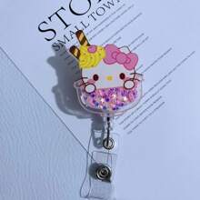 Sanrio 3pcs Sanrio Hello Kitty Cute Glitter Acrylic Nurse Teacher Badge Holder, Cartoon Fruit Badge Reel, Retractable ID Card Holder, Suitable For Teachers, Doctors, Nurses, Business Meetings, School Offices, Easter, Easter Gifts