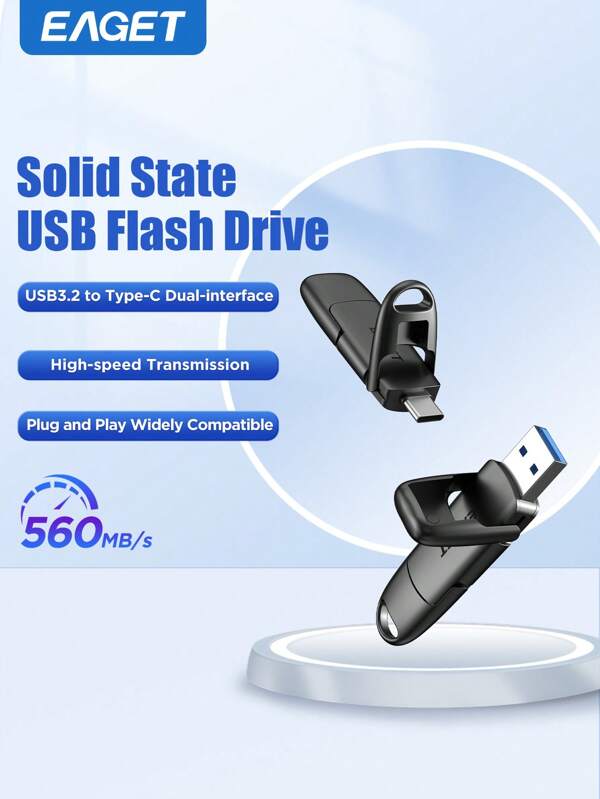 2-In-1 External SSD USB Dual Drive USB Type C+ USB A 3.2 Gen1 Solid State Thumb Drive SSD Stick For Android Phone/Tablet/Windows/