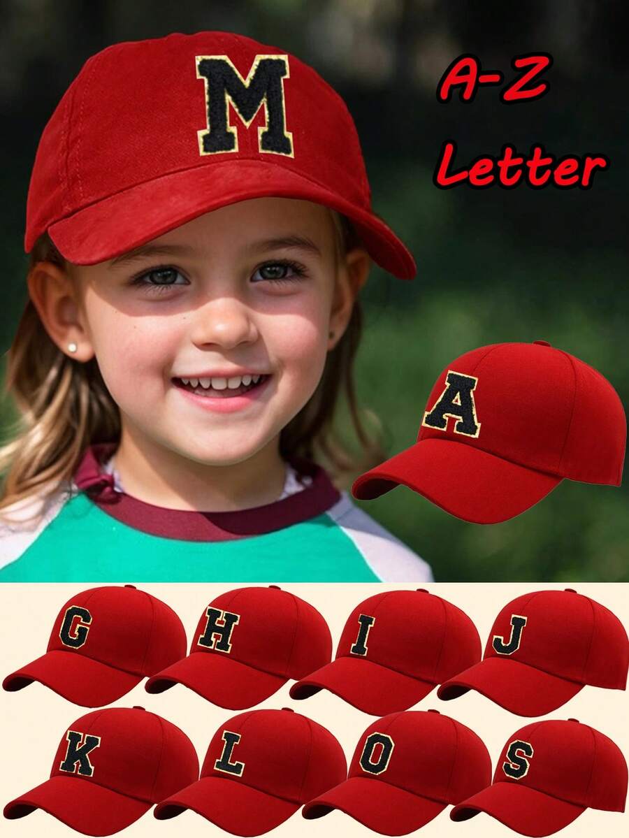 1pc Fashion Children's Hip Hop Cap, A-Z Letter Embroidered Baseball Cap, Adjustable Snapback Hat For Boys & Girls, Outdoor Casual Sun Hat, Bone White, Ages 8-16 - Red - View 1