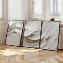 3pcs Neutral Beige Soft Tones Minimalist Wall Arts, Beige White Wave Abstract Prints, Brush Strokes Posters, Modern Wall Decor, Canvas Art For Living Room, Bedroom, Kitchen, Home Office, Cafe, Bar, Dorm, Hallway, Home And Room Decoration, Unframed - White - View 6
