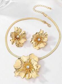 Conjunto de joyería de 3 piezas para mujer con collar con colgante floral personalizado y aretes, elegante y con Charm