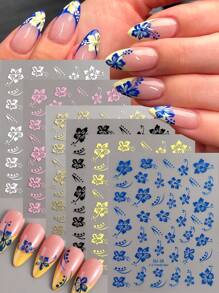 Hibiscus Flower 3D Nail Stickers Cherry Blossom Floral White/Black/Gold/Blue Florals Petal Nail Art Decals Sliders Manicure Nail Tips Decor,Y2K Star Adhesive Nail Art Supplies Decal For Women Nail Supplies DIY Manicure Decoration