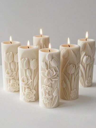 郁金香花圆柱硅胶模具，适用于DIY香薰蜡烛和石膏装饰品