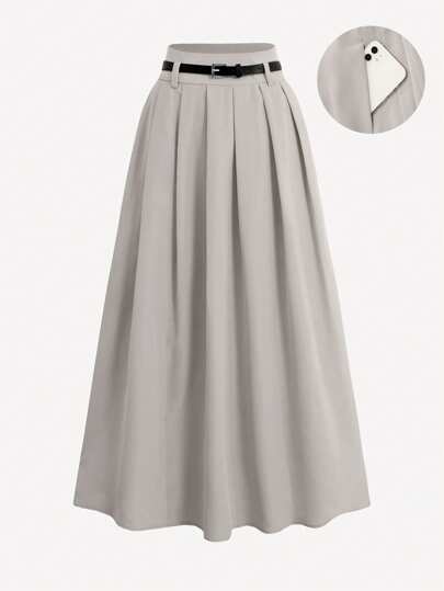 女式高腰长款褶皱裙
