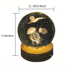 1pc Jellyfish Mood Light With Wooden Base - USB Powered Glass Desktop Lamp With Color Changing Geometric Pattern, Animal Themed Home Decor, Living Room Table Lighting, Ideal Gift For Birthday, Valentine's Day, Christmas