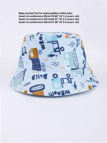 1 Stück Kinder Fischerhut mit LKW Motiv Muster, Unisex Baby Kleinkind Sonnenhut für Outdoor-Aktivitäten, Strand, UV-Schutz