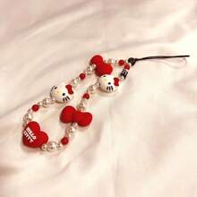 Sanrio Sanrio Hello Kitty Red And White Apple Phone Camera Kitty Hanging Chain Suitable For Phone Case Hanging Chain Original Handmade Bead CCD Camera Hanging Chain