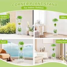 3 Tier Metal Plant Stand Indoor, 34 Inch Tall Corner Plant Stands For Indoor Plants, Flower Pot Holder Shelf Display Rack For Balcony Garden Patio Living Room(White) - White - View 3